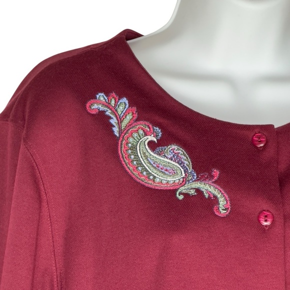 Vintage BonWorth Burgundy Embroidered Paisley Boho Cottagecore Cardigan Large - Picture 7 of 12